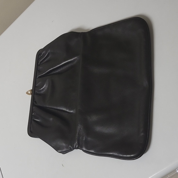VINTAGE Foldable black Leather Clutch - Picture 2 of 16